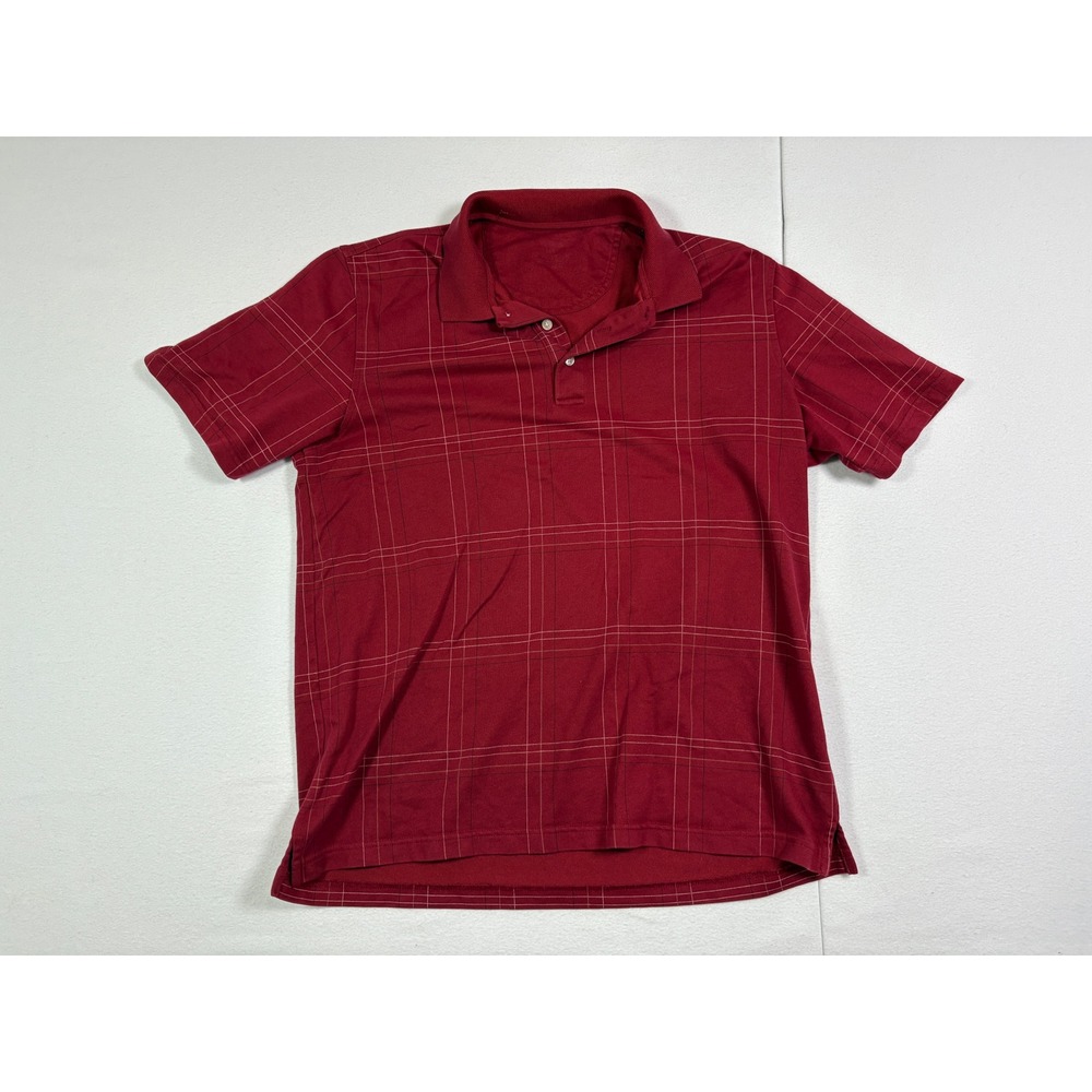 Mens Red Plaid Grid Short Sleeve Polo Shirt Casual Golf Top Large